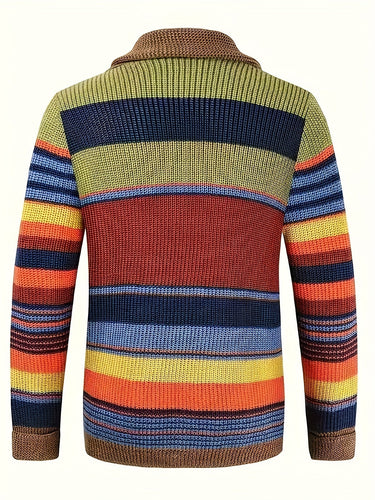 W&W Mode | Großer Gestrickter Herren Strickjacke Mit Kontrastierenden Farben