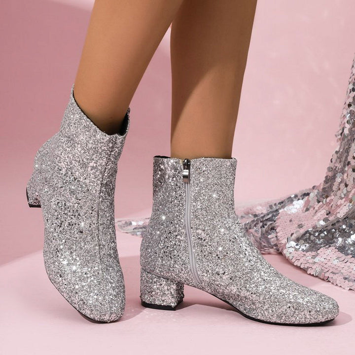 W&W Mode | Modische Stiefelette mit Blockabsatz und Seitlichem Reißverschluss