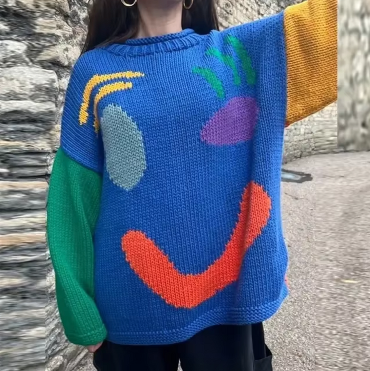 Oversize-Damenpullover aus Baumwollstrick mit O-Ausschnitt