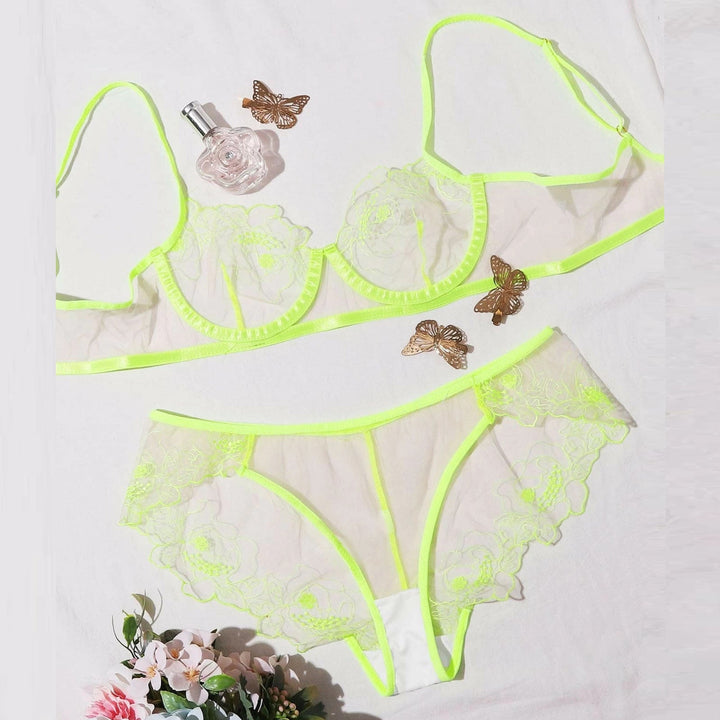 W&W Mode | Women's Mesh Stickerei Sheer Dessous Set