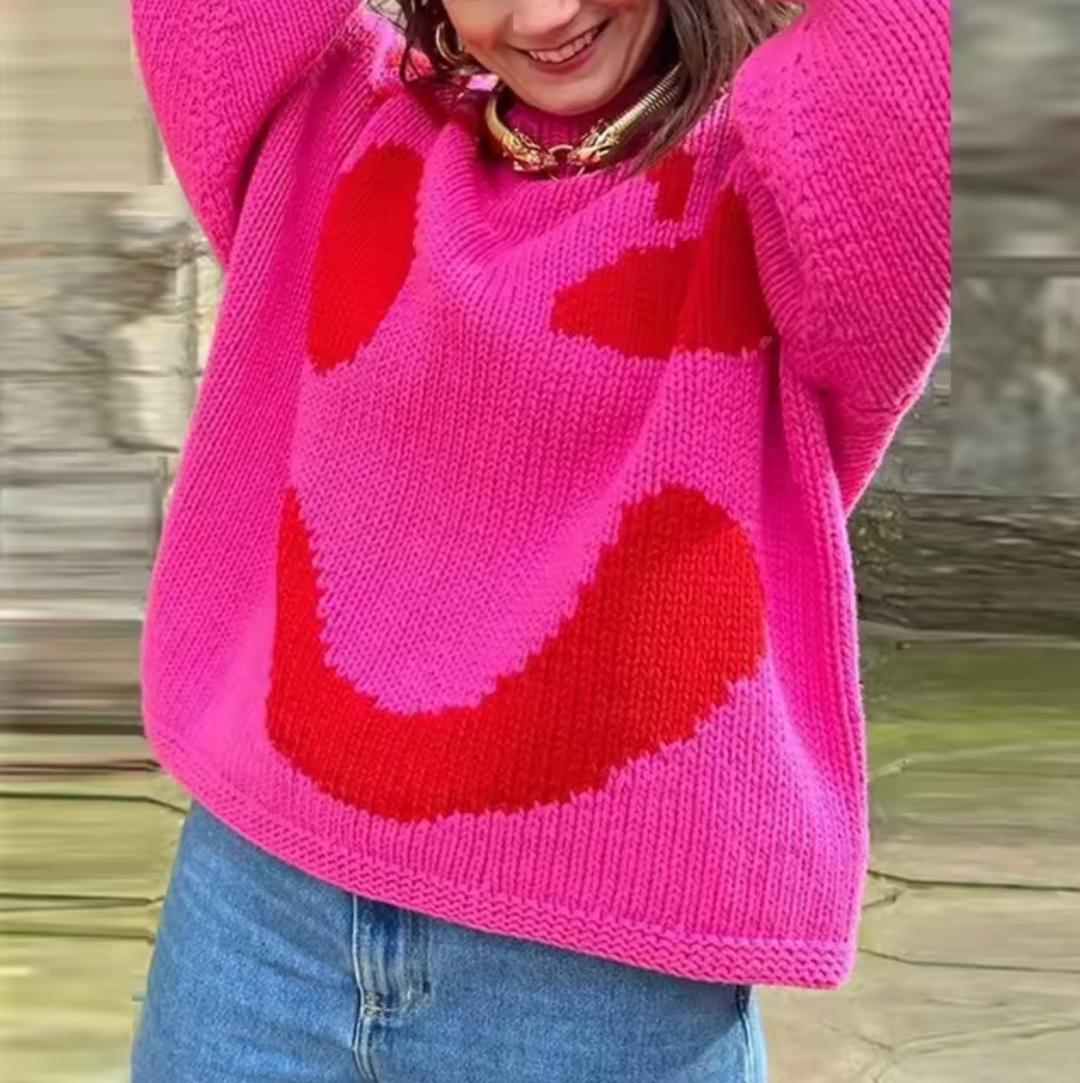 Oversize-Damenpullover aus Baumwollstrick mit O-Ausschnitt