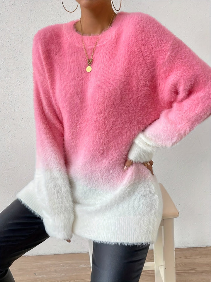 W&W Mode | Graduierter Farbcrewneck Fuzzy Pullover