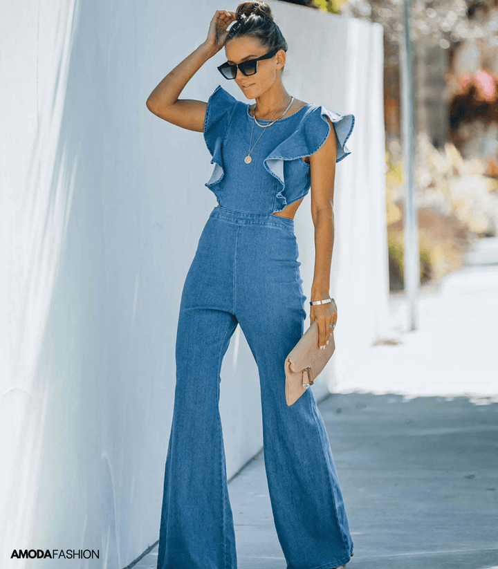 W&W Mode | Hochwertige Denim-Jumpsuits mit ausgestellten Ärmeln