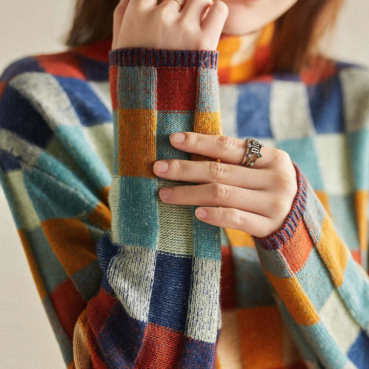 Lia™ - PATCHWORK-ROLLKRAGENPULLOVER IM KASCHMIR-CHIC