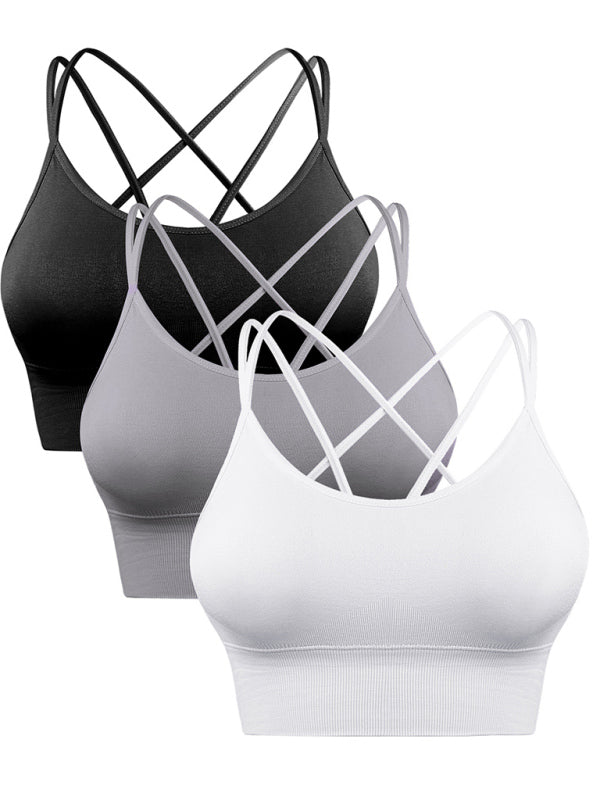 W&W Mode | 3er Pack Damen Sport Bh Gepolstert Crisscross Yoga Bh Nahtlos Mittel Impact Fitness Activewear
