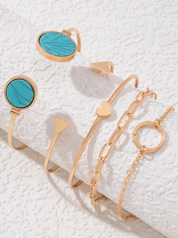 W&W Mode | Eingelassene Offene Fünfteiliges Armband Geometrisches Liebes Dreiecks Armband Satz