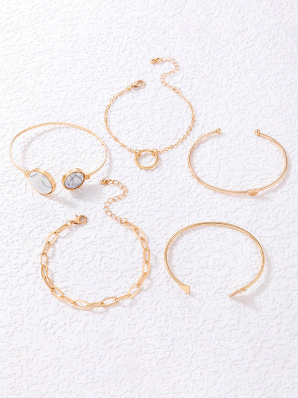 W&W Mode | Eingelassene Offene Fünfteiliges Armband Geometrisches Liebes Dreiecks Armband Satz