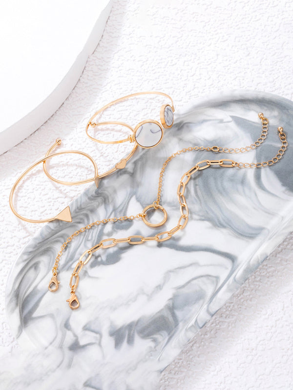 W&W Mode | Eingelassene Offene Fünfteiliges Armband Geometrisches Liebes Dreiecks Armband Satz