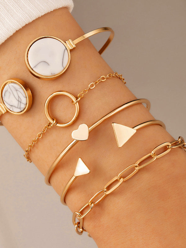 W&W Mode | Eingelassene Offene Fünfteiliges Armband Geometrisches Liebes Dreiecks Armband Satz
