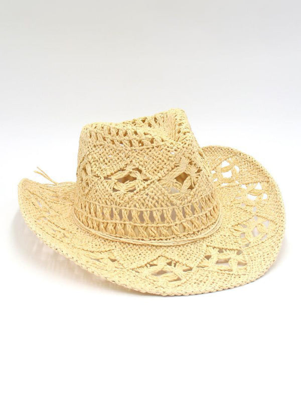 W&W Mode | Neuer Hohler Cowboyhut, Handgestrickter Strohhut, Jazzhut Mit Erhöhtem Rand