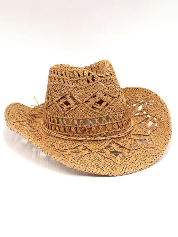 W&W Mode | Neuer Hohler Cowboyhut, Handgestrickter Strohhut, Jazzhut Mit Erhöhtem Rand