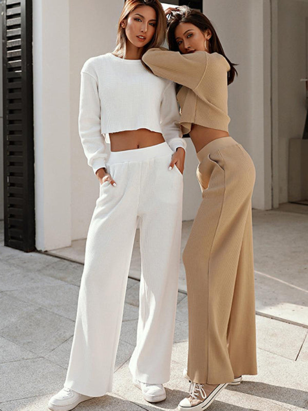 W&W Mode | Damen Zweiteiler Rundhals Langarm Weite Beine Hose