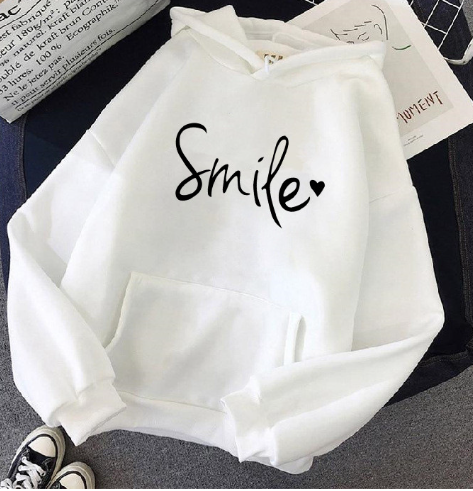 W&W Mode | gemütlicher Smile Print Hoodie mit Kordelzug für Frauen