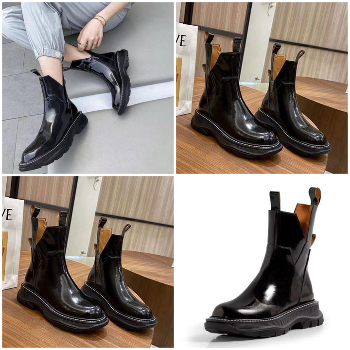 Damen-Lederstiefeletten mit Reißverschluss und geriffelter Gummisohle