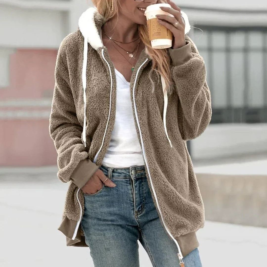 Übergroße Teddy-Cardigan mit Reißverschluss