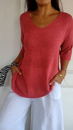 W&W Mode | Unifarbenes Stricktop mit V-Ausschnitt