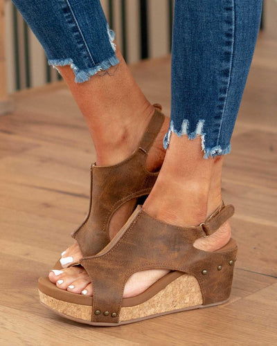 W&W Mode - Damen Plateau-Keilsandalen aus Kork mit Fesselriemchen | Stilvolle Sandalen mit offenem Zehenbereich und Keilabsatz für Damen