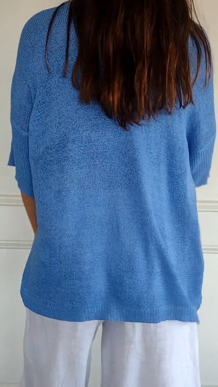 W&W Mode | Unifarbenes Stricktop mit V-Ausschnitt