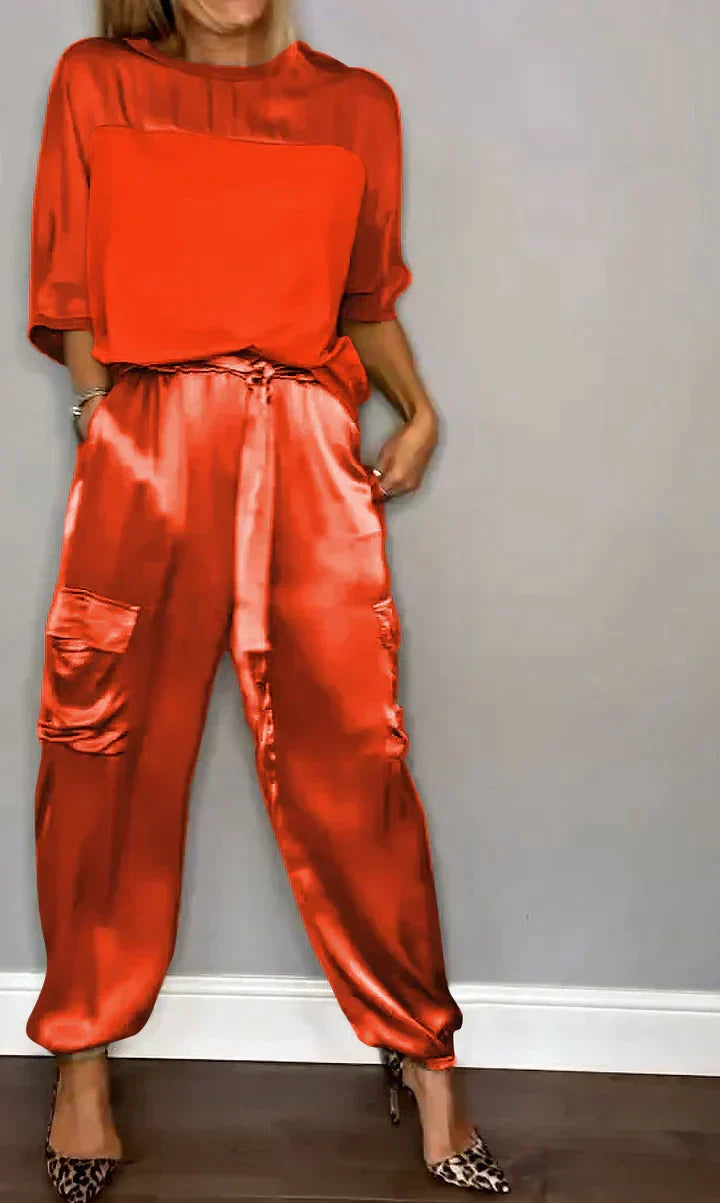W&W Mode | Jumpsuit aus glattem Satin mit halblangem Oberteil und Hose für Frauen
