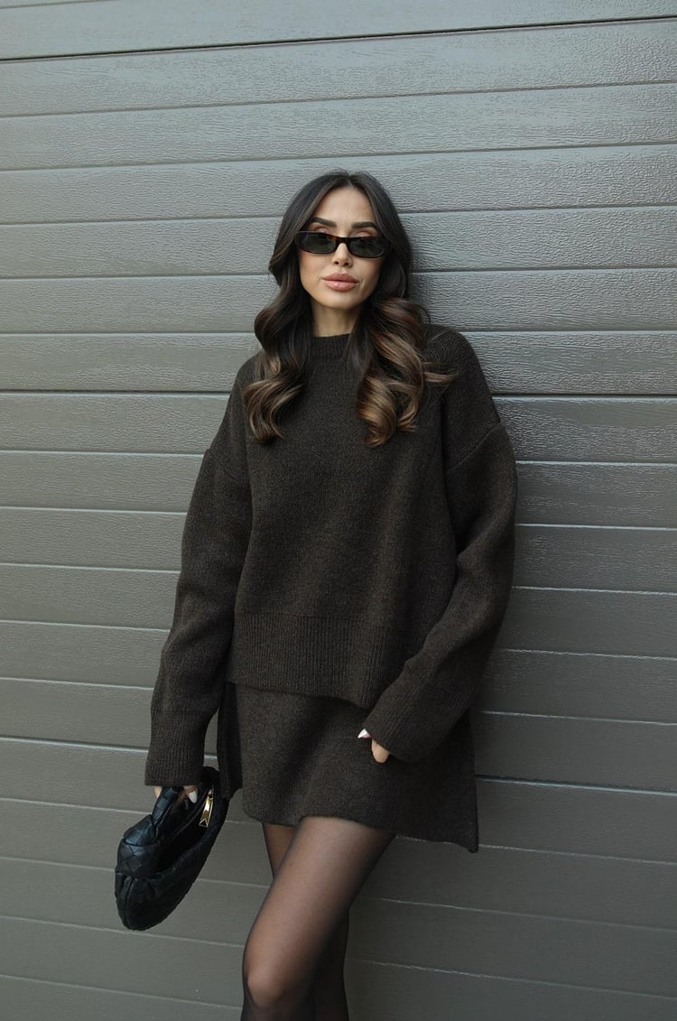 W&W Mode | teilige Strickset - Damenpullover und Rock mit lässiger Passform