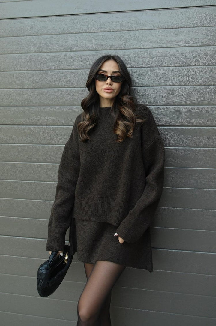 W&W Mode | teilige Strickset - Damenpullover und Rock mit lässiger Passform