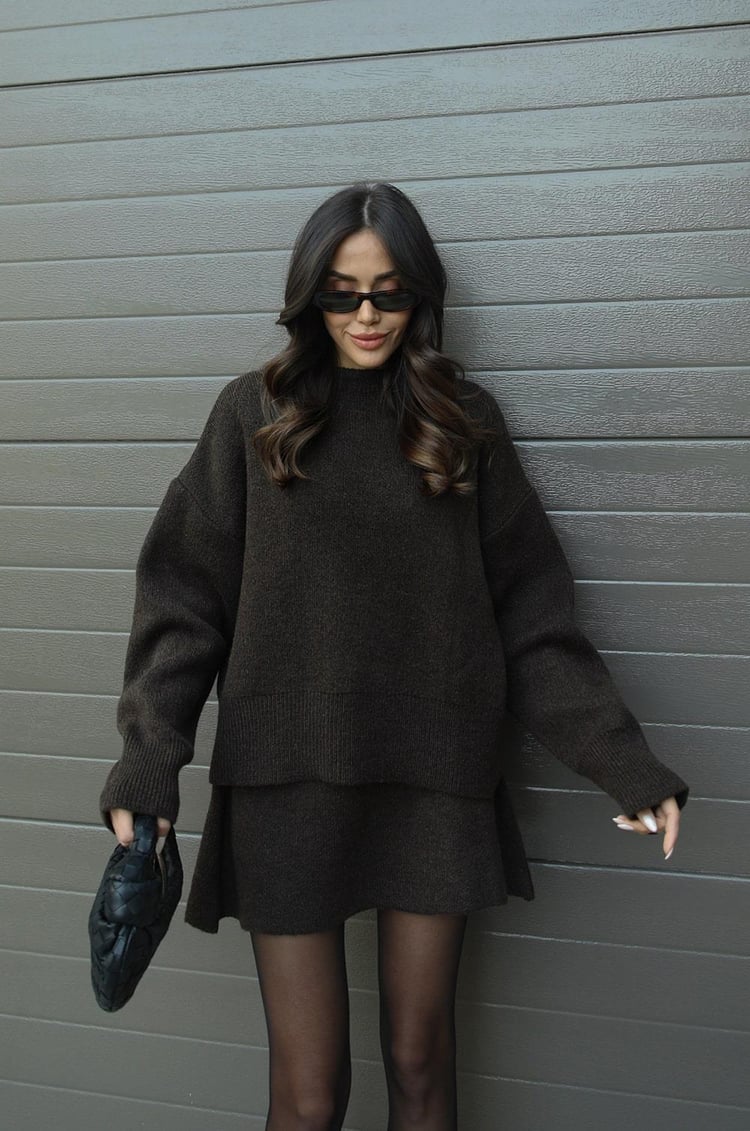 W&W Mode | teilige Strickset - Damenpullover und Rock mit lässiger Passform