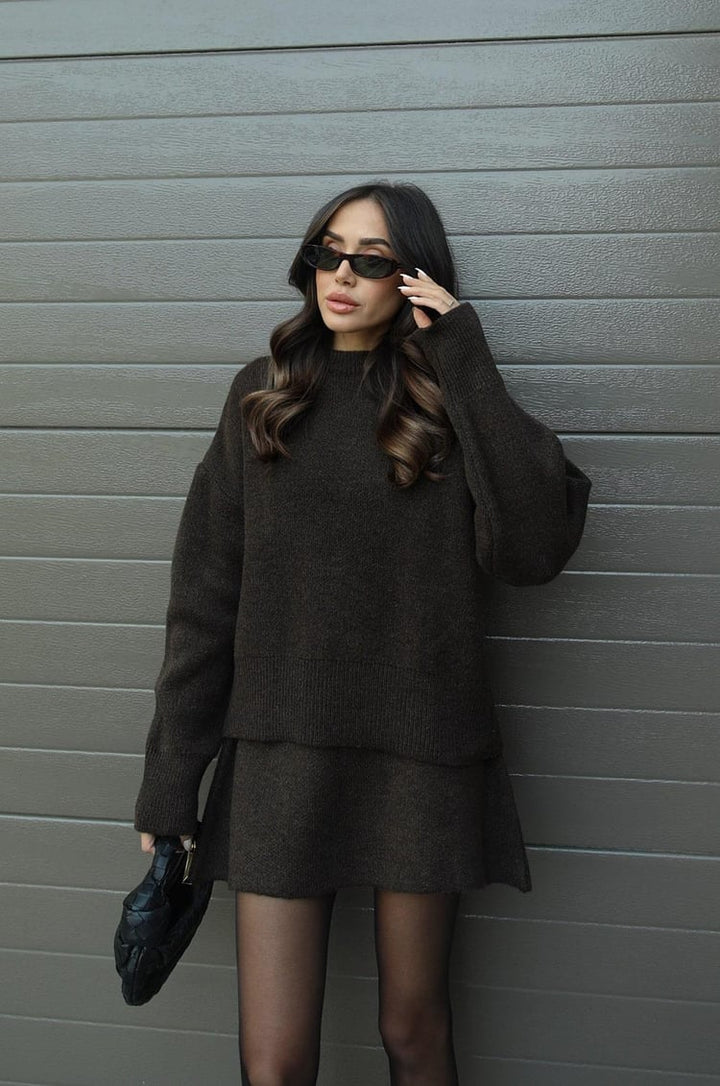 W&W Mode | teilige Strickset - Damenpullover und Rock mit lässiger Passform