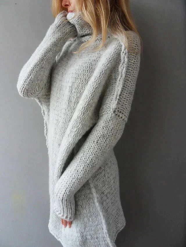 W&W Mode - Grauer übergroßer Pullover mit Rollkragen
