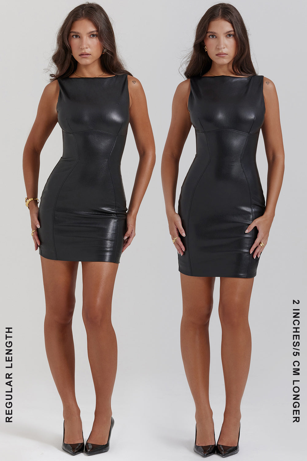 Damen-Minikleid aus veganem Leder mit Rückreißverschluss und Futter