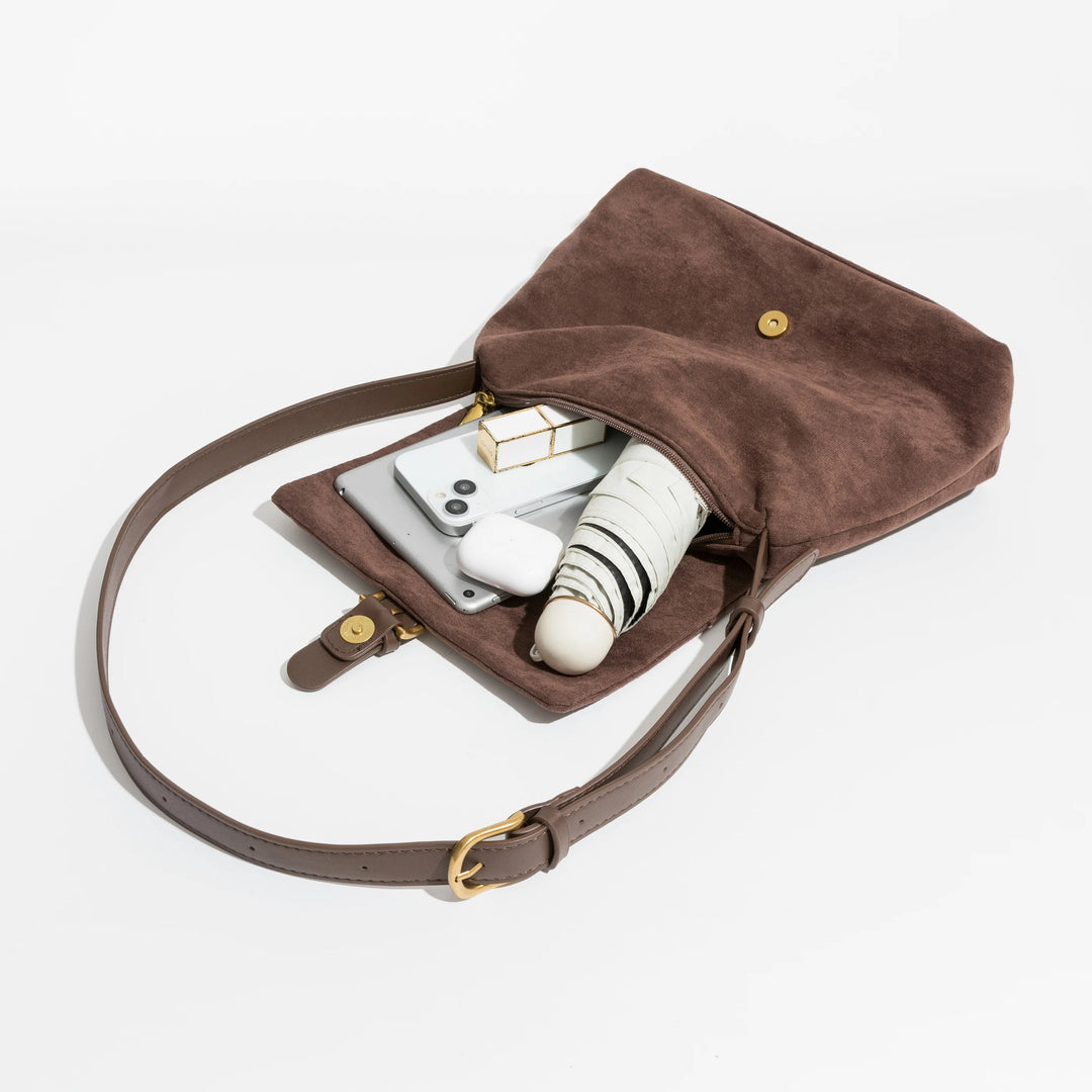 W&W Mode | Wildleder Schultertasche für Damen - Stilvolle und Luxus Handtasche