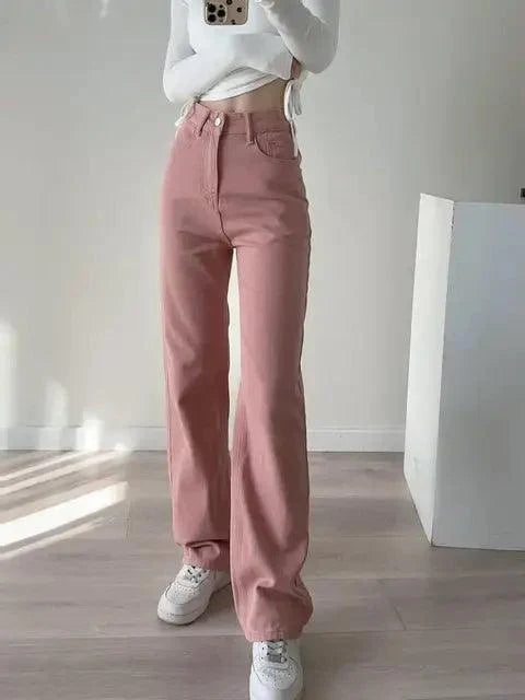 W&W Mode | Waist-Pinke Gerade Jeans für Frauen