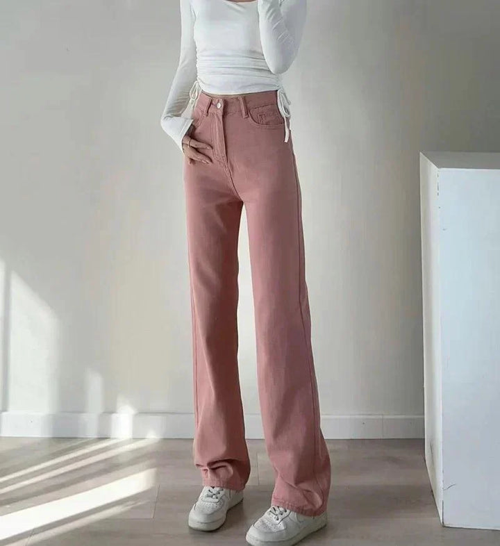 W&W Mode | Waist-Pinke Gerade Jeans für Frauen