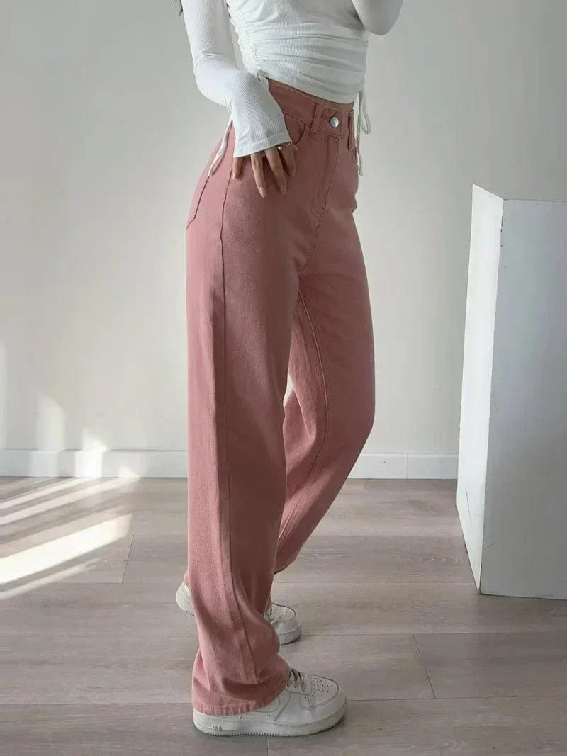 W&W Mode | Waist-Pinke Gerade Jeans für Frauen