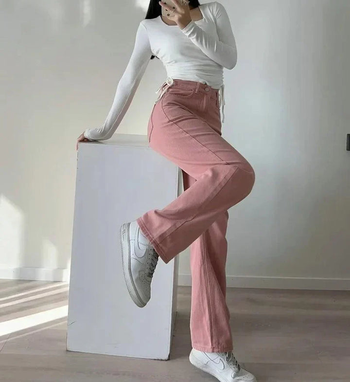 W&W Mode | Waist-Pinke Gerade Jeans für Frauen