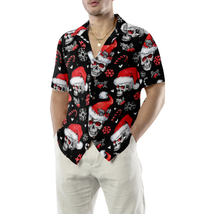 W&W Mode | Weihnachts-Schädel mit Zuckerstangen Weihnachts-Hawaiian-Shirt, Schädel Weihnachts-Hawaiian-Shirt für Herren