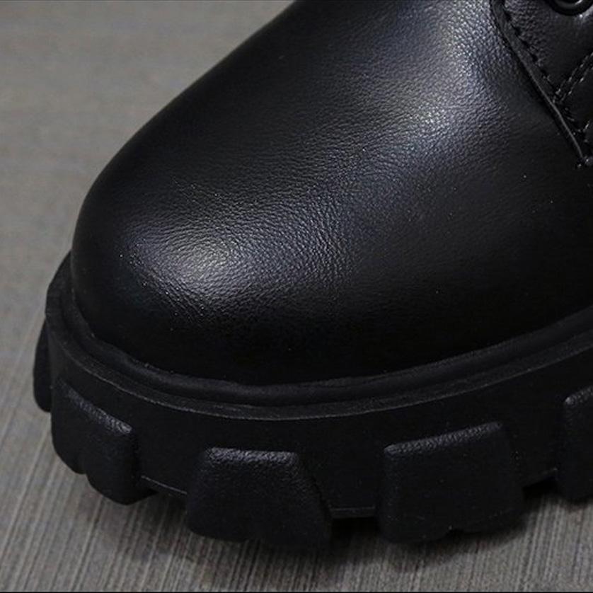 W&W Mode | Moderne Schnürverschluss Reißverschluss Seiten Profilsohle Chunky Heel Stiefel Bis Zur Wade