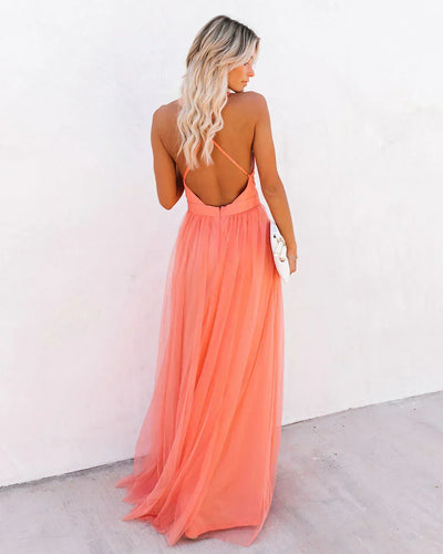 W&W Mode | Elegantes orangefarbenes Kleid mit Trägern für Frauen