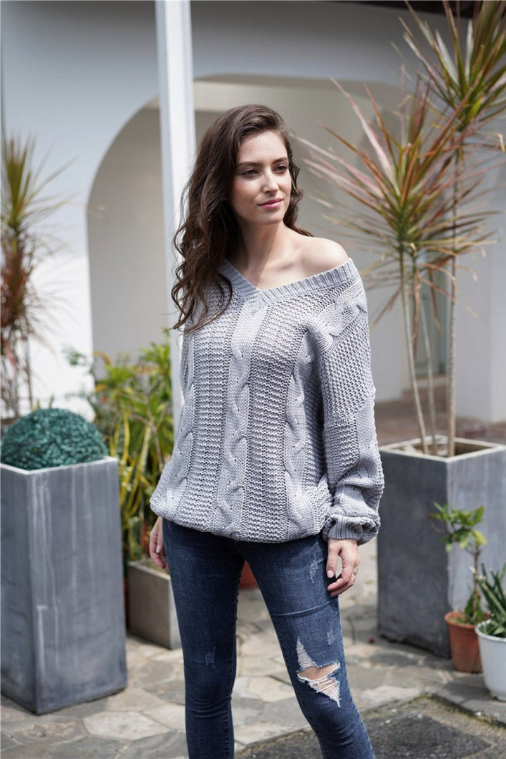 W&W Mode Schlichtes Kabelstrick Lockere Sweatshirt