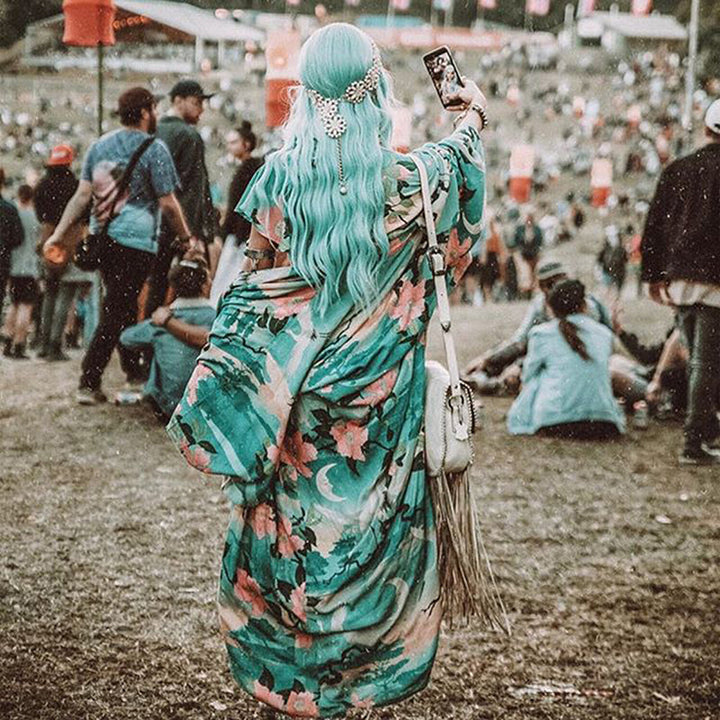 W&W Mode | Grüner Blumenprint Kimono Strickjacke