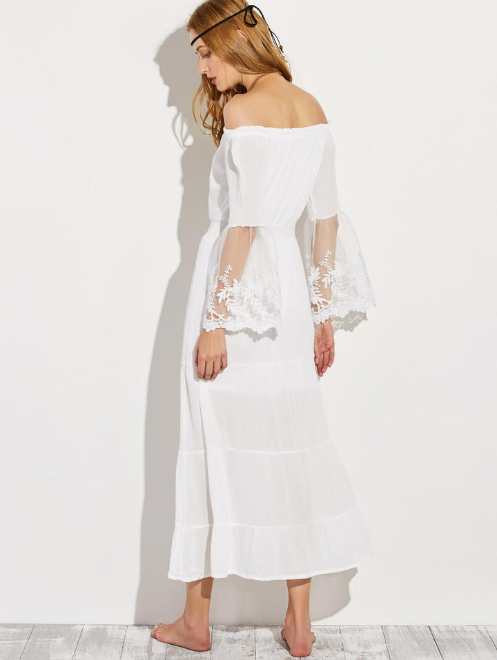 W&W Mode | Schulterfreies Weißes Spitzen Sommerkleid