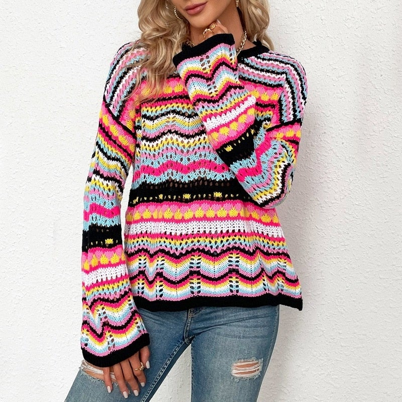 W&W Mode | Buntgestreifter Strickpullover