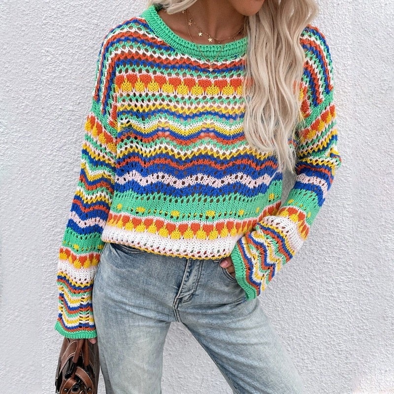 W&W Mode | Buntgestreifter Strickpullover