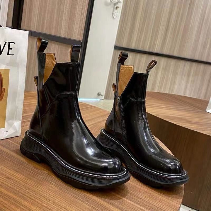 Damen-Lederstiefeletten mit Reißverschluss und geriffelter Gummisohle
