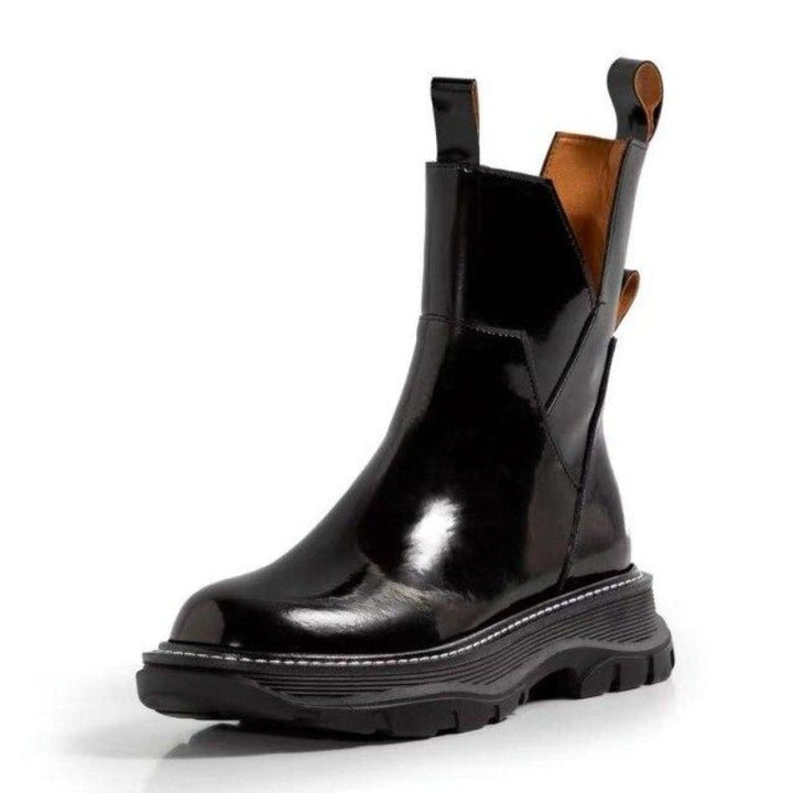 Damen-Lederstiefeletten mit Reißverschluss und geriffelter Gummisohle