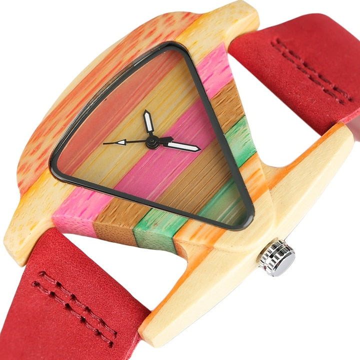 W&W Mode | Farbige Dreieck Bamboo Wood Uhr