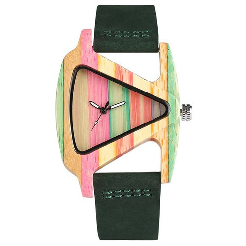 W&W Mode | Farbige Dreieck Bamboo Wood Uhr