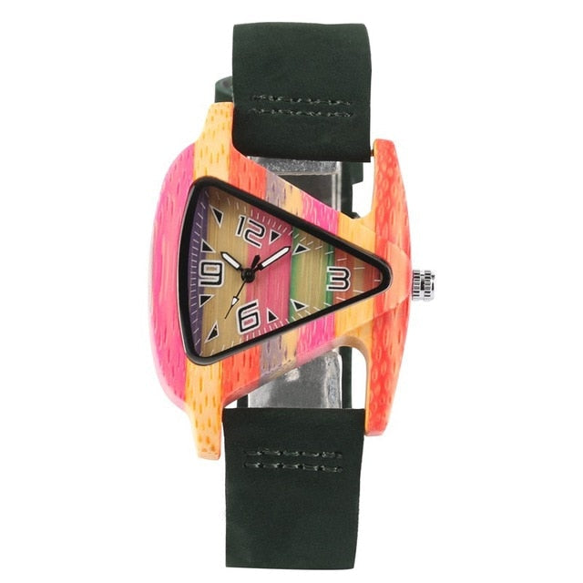 W&W Mode | Farbige Dreieck Bamboo Wood Uhr