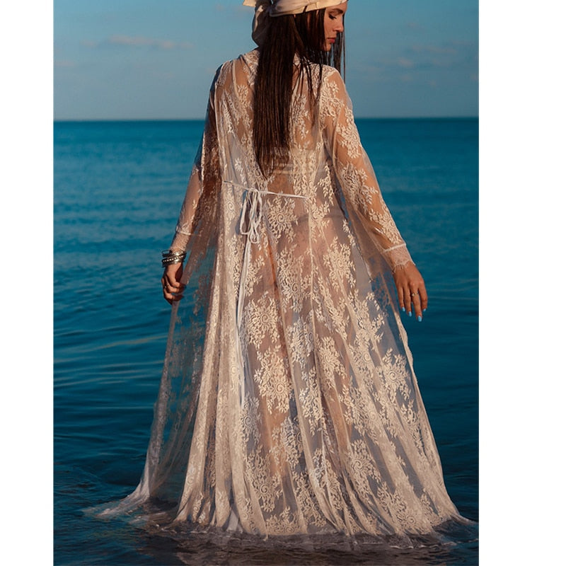 W&W Mode | Weißer Spitzen Strickjacke Tunika