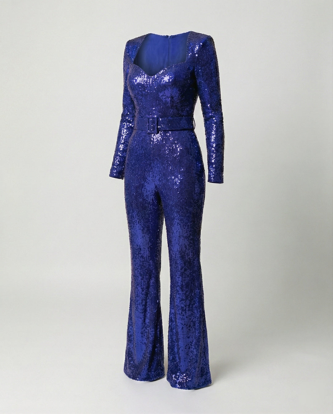 W&W Mode - Eleganter Pailletten Jumpsuit mit Langarm Figurbetonte Passform