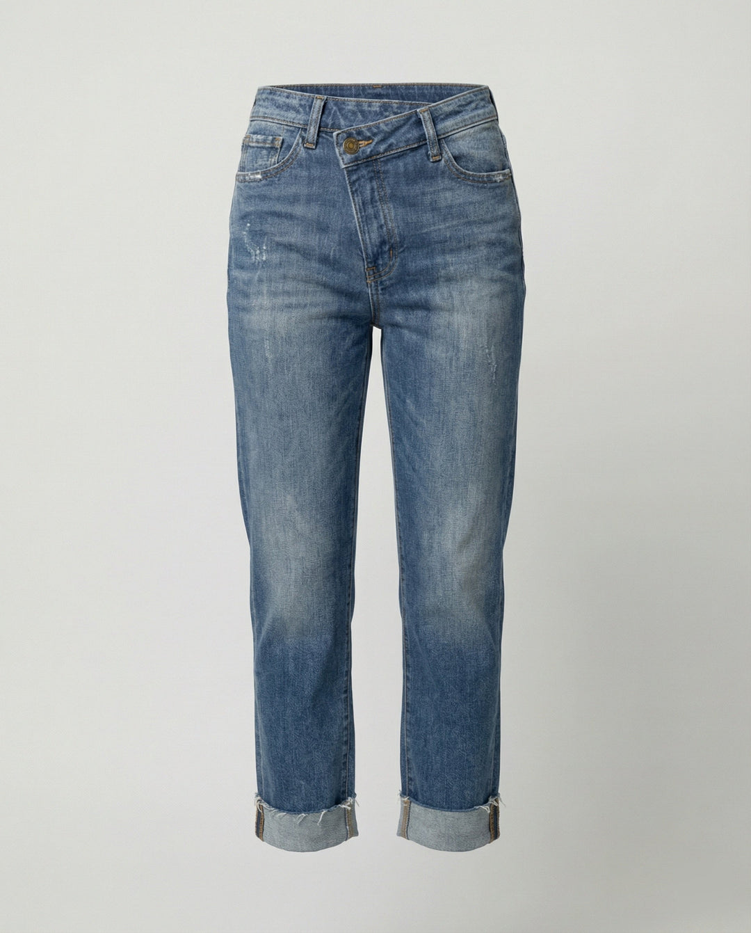 W&W Mode - Damen Gewaschene Denim Hose, Hochbund mit Taillenzug